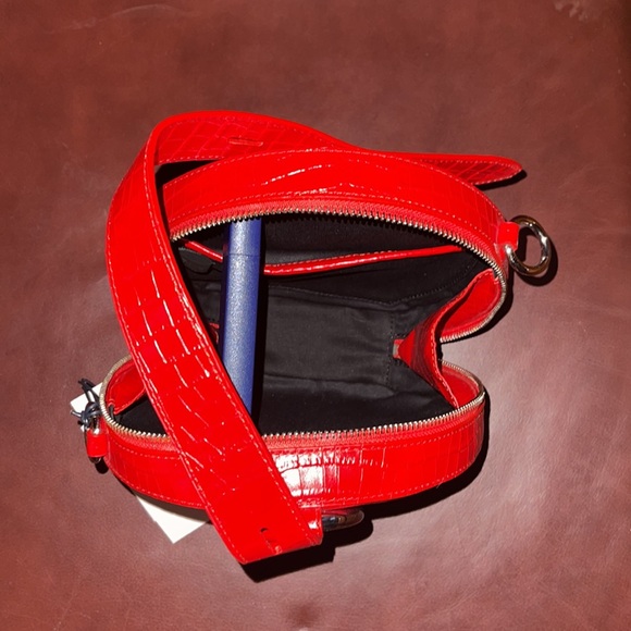 Rebecca Minkoff Kate Circle Bag Crocodile Embossed Leather In Red - Picture 7 of 8